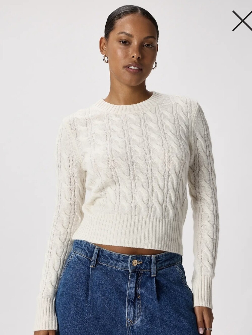 Mongolian Cashmere Shrunken Cable Crewneck Sweater